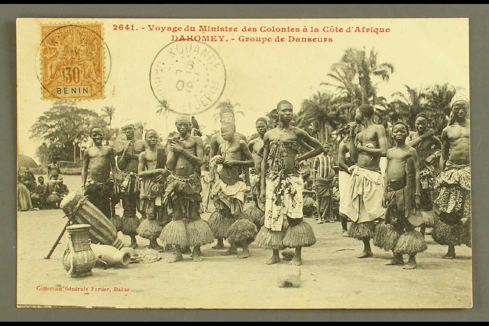 DAHOMEY ET DEPENDENCIES  1909 Ppc To France Showing A "Group Of Dancers", Bearing On The Picture Side 1894 30c Brown Of  - Otros & Sin Clasificación