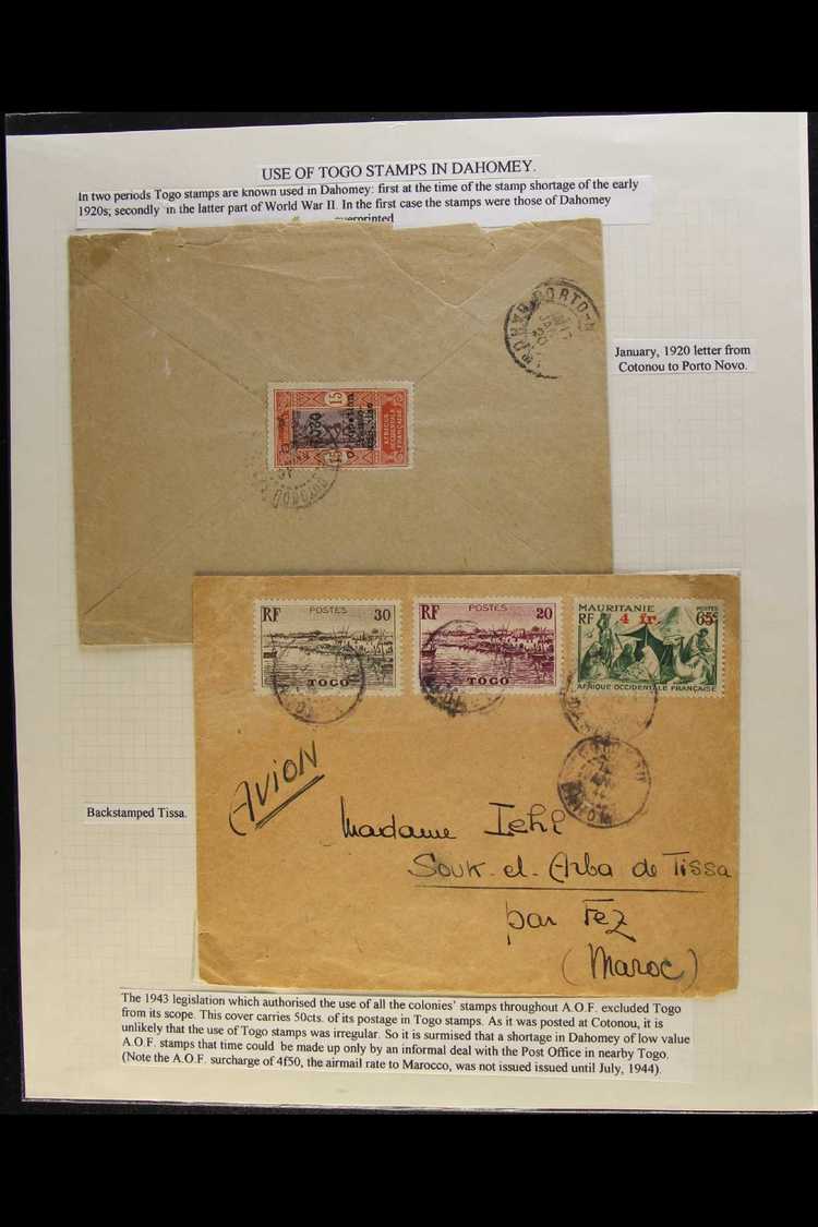 DAHOMEY  TOGO USED IN 1920 (20 Jan) Cover To Porto Novo Bearing 15c "Togo" Opt'd Stamp Tied By "Cotonou" Pmk On Reverse, - Otros & Sin Clasificación