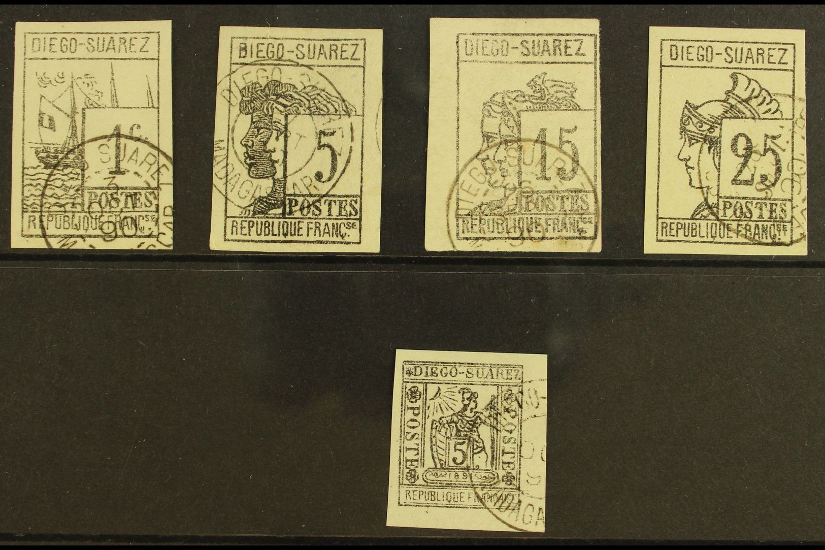 DIEGO SUAREZ  1890-91 IMPERF GROUP Inc 1890 Set Of 4 (Yv 6/9) & 1891 5c (Yv 10), Very Fine Used, Most With Legible Cds & - Otros & Sin Clasificación