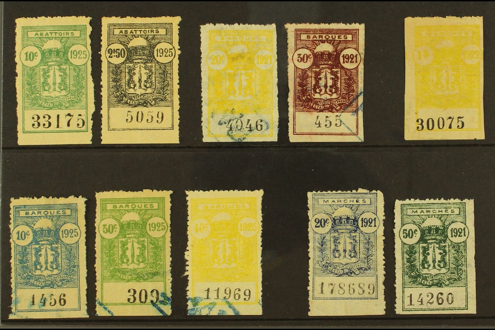 FRENCH INDOCHINA  HANOI MUNICIPAL REVENUES 1921-1925 All Different Selection On Stock Cards, Inc Abattoirs 1925 10c & 2. - Otros & Sin Clasificación
