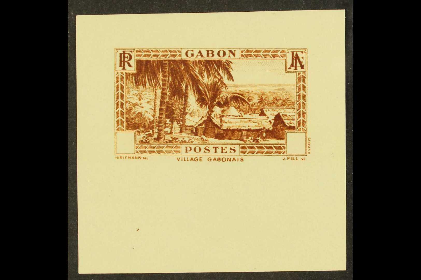 GABON  1932-33 "Gabon Village" With Value Tablet Blank, IMPERF DIE PROOF In Brown On Gummed Paper, Very Fine Never Hinge - Autres & Non Classés