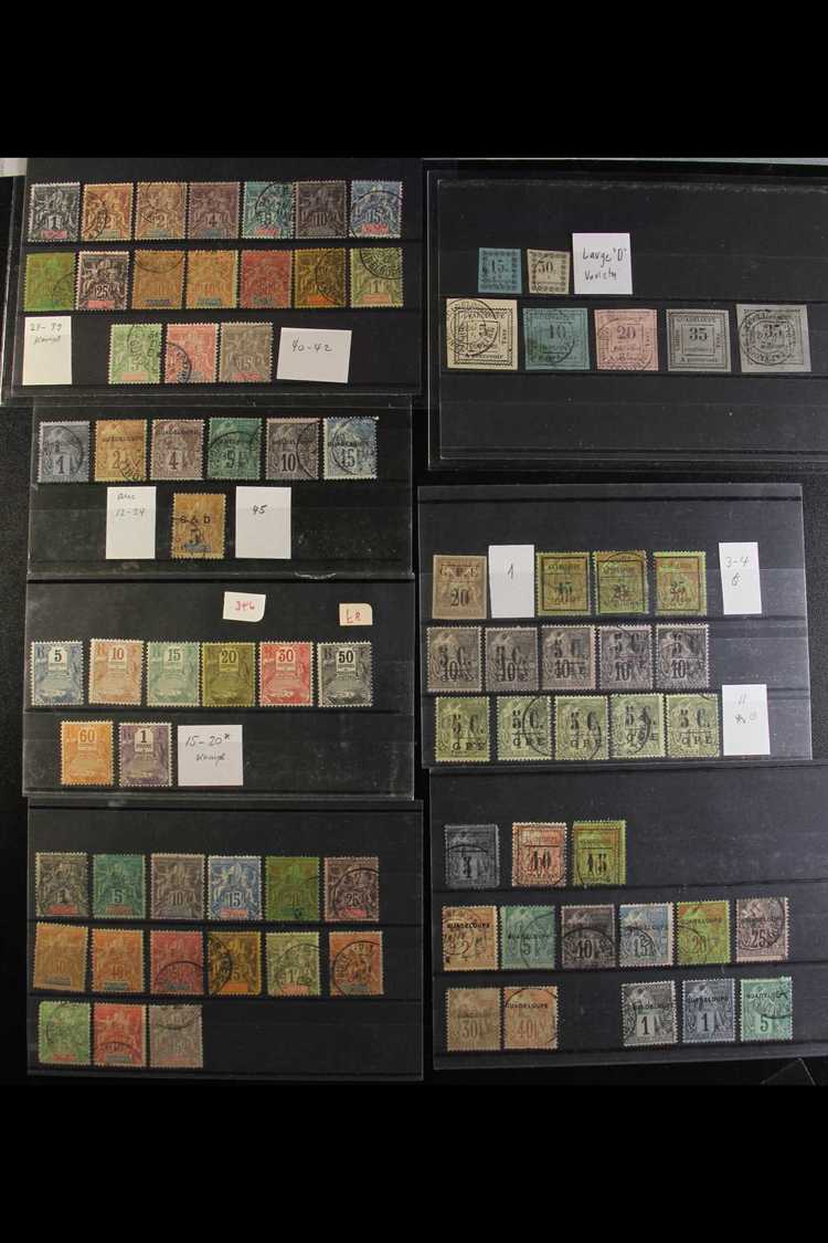 GUADELOUPE  1884-1935 Mint And Used Assembly Somewhat Untidily Arranged In Packets And On Small Stock Cards But With Muc - Otros & Sin Clasificación