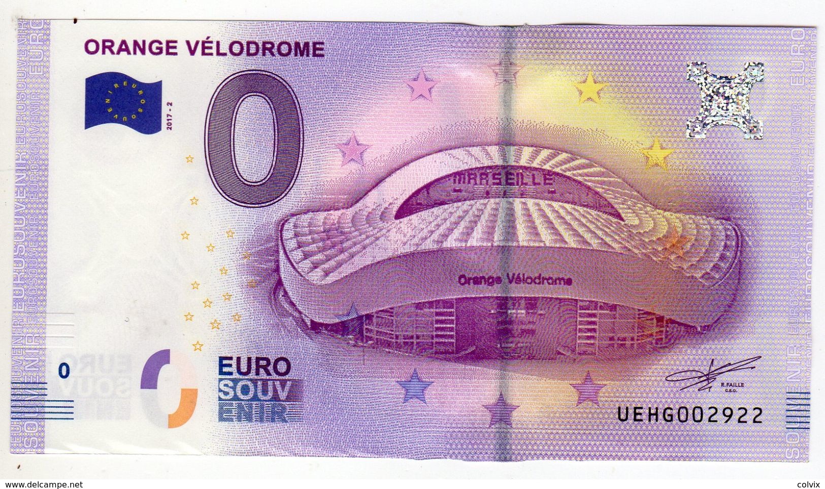 2017-2 BILLET TOURISTIQUE 0 EURO SOUVENIR N°UEHG002919 ORANGE VELODROME - Private Proofs / Unofficial