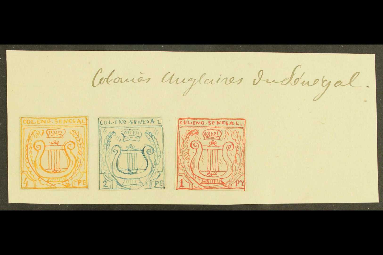 THE ENGLISH COLONY OF SENEGAL?  Three Small Stamp Sized Hand Painted Essays Created In 1861 By An Artist From France, Fe - Otros & Sin Clasificación
