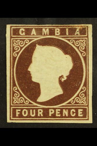 1869  4d Brown, No Watermark, SG 1, Mint With 4 Margins, Tiny Pinhole Upper Right. For More Images, Please Visit Http:// - Gambia (...-1964)