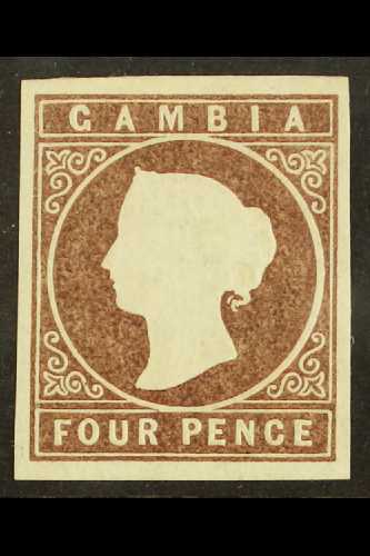1874  4d Brown, Watermark "Crown CC," Imperforate, SG 5, Four Good To Large Margins,good To Fine Mint. For More Images,  - Gambie (...-1964)