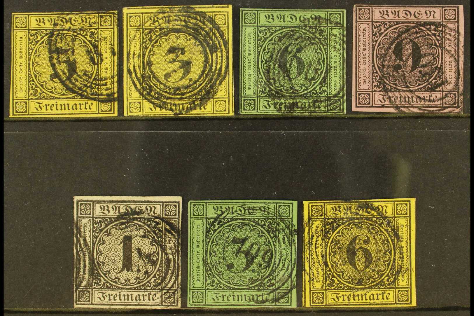 BADEN  1851-1854 FINE USED SELECTION On A Stock Card, Inc 1851-52 3k (x2 Shades), 6k & 9k And 1853-54 1k, 3k & 6k, All S - Otros & Sin Clasificación