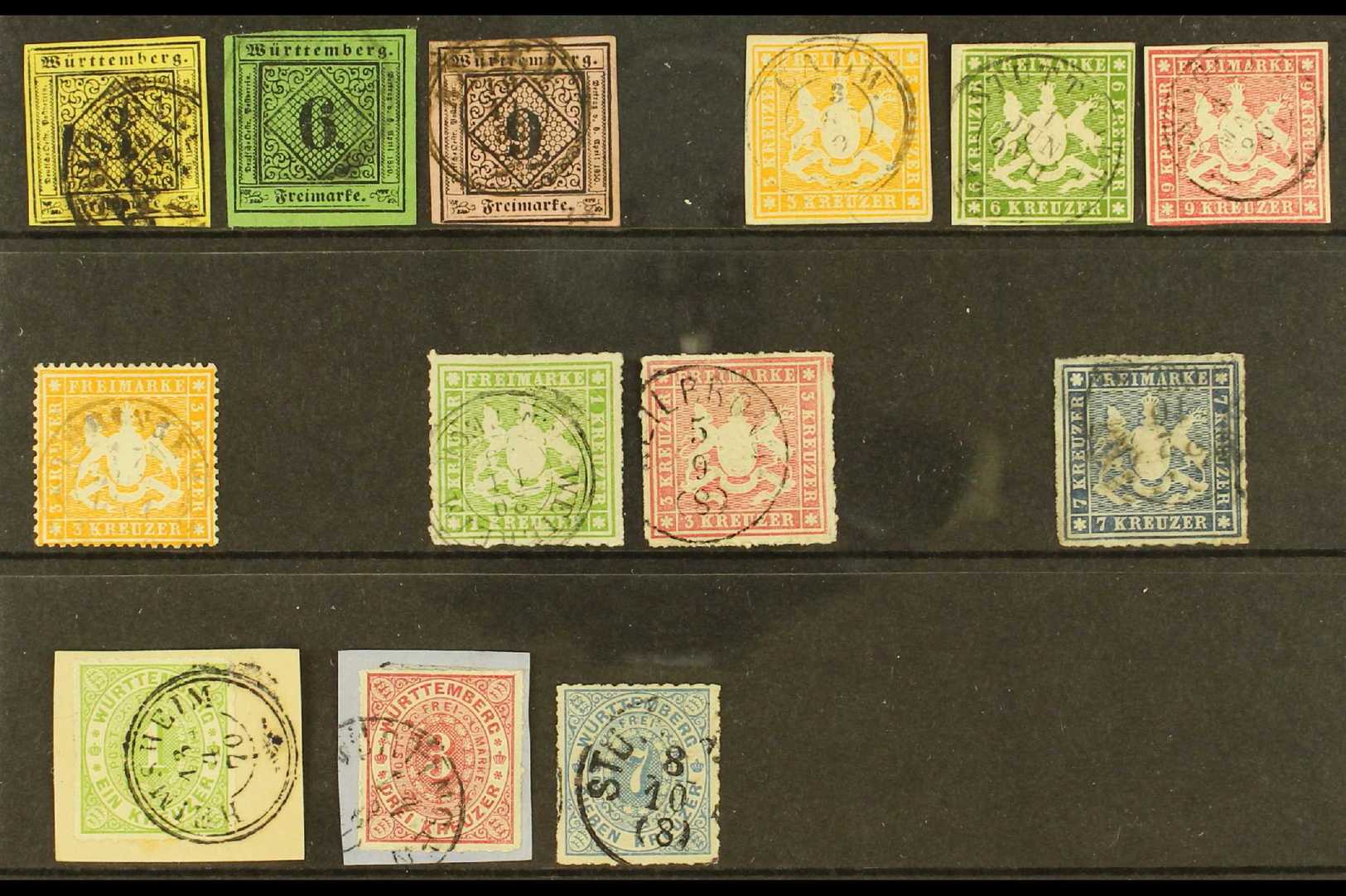 WURTTEMBERG  1851-1869 FINE MINT SELECTION On A Stock Card, All Different, Inc 1851-52 3k, 6k & 9k (all With 4 Margins), - Otros & Sin Clasificación