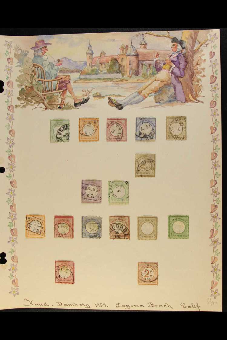 1872-1945 COLLECTION ON BEAUTIFULLY HAND-PAINTED PAGES.  All Different Mint & Used Stamps On Hand-painted Pages, Each Wi - Autres & Non Classés