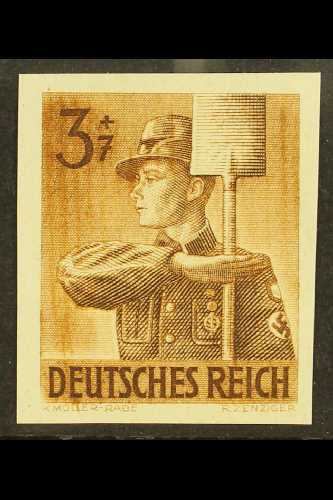 1943  3pf Brown Labour Corps IMPERF (Michel 850 U, SG 838a), Never Hinged Mint, Fresh. For More Images, Please Visit Htt - Otros & Sin Clasificación
