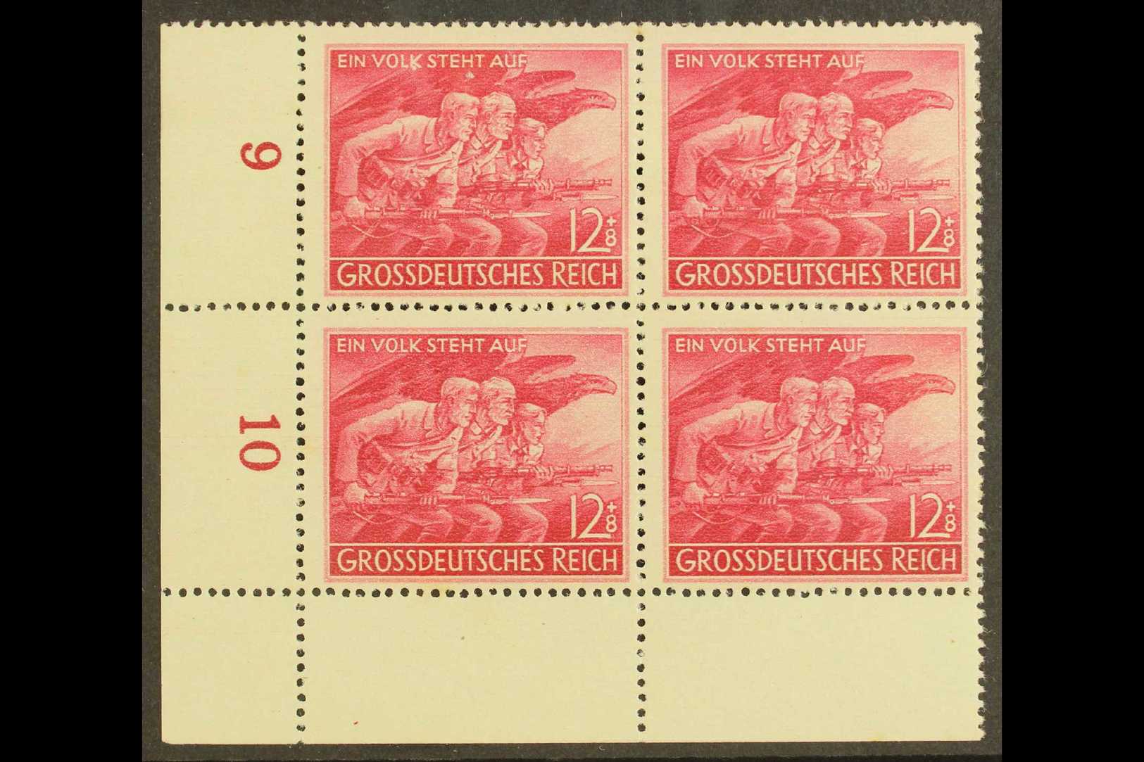 1945  12+8 (Pf) Home Guard With "Spot By K" Plate Flaw, Michel 908 II, In A Never Hinged Mint Lower Left Corner Block Of - Otros & Sin Clasificación