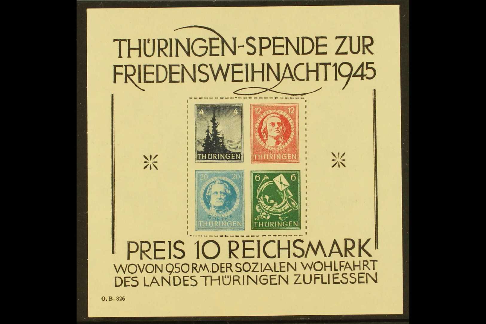 THURINGIA  1945 Christmas Social Welfare Type IV Mini-sheet (Michel Block 2, SG MSRF10), Fine Never Hinged Mint, Fresh & - Otros & Sin Clasificación