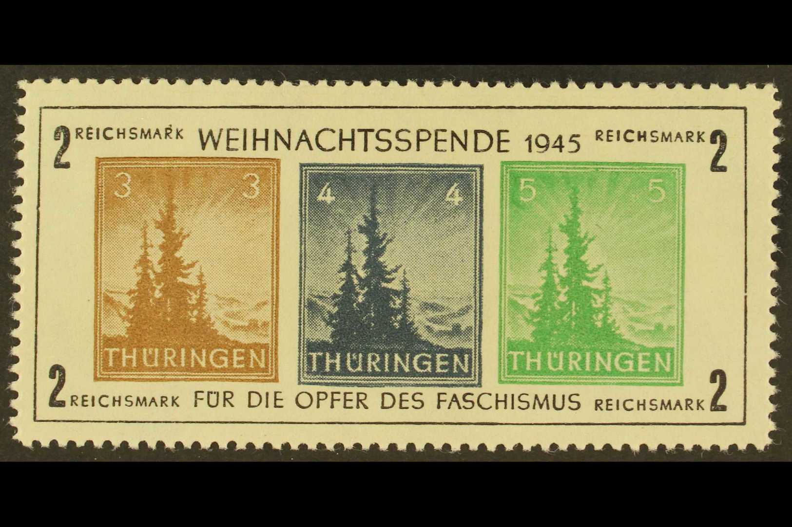 THURINGIA  1945 Christmas Anti Fascism Type II Mini-sheet (Michel Block 1xa, SG MSRF9), Fine Never Hinged Mint, Fresh. F - Autres & Non Classés