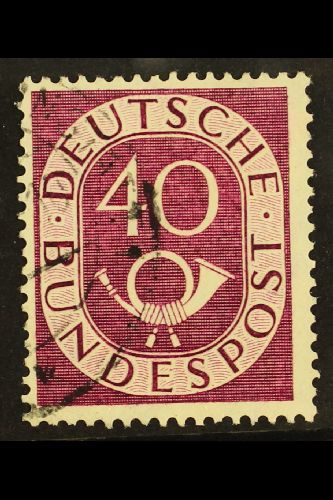 1951-52 RARE VARIETY.  40pf Purple Posthorn 'Zusatzliche Schraffe Vor Dem "S" Von "Post"' PLATE FLAW (position 34), Mich - Otros & Sin Clasificación