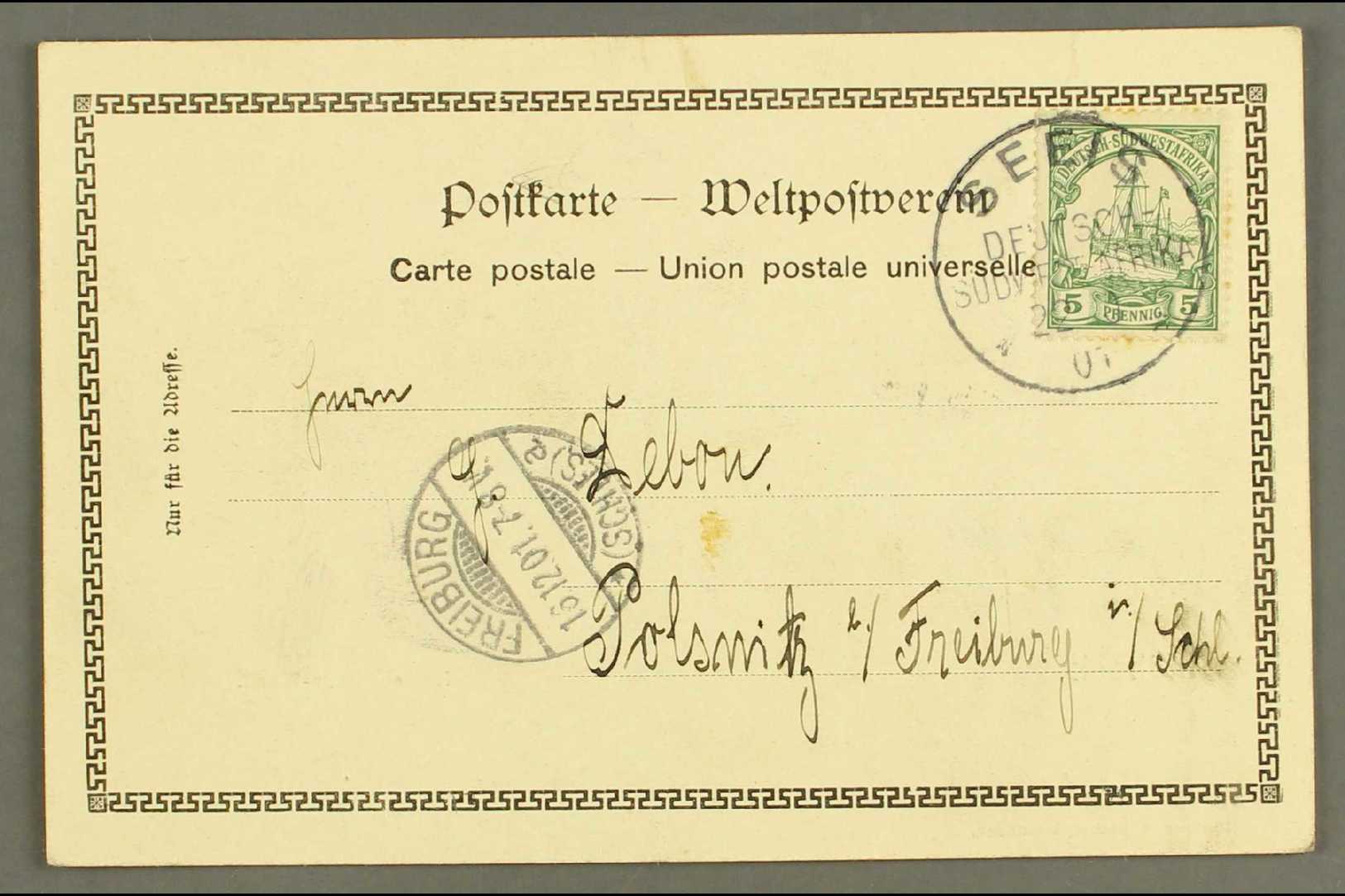 SOUTH WEST AFRICA  1901 (22 Oct) Ppc To Germany Bearing 5pf Yacht Tied By Very Fine "SEEIS" Cds Cancel With Freiburg Arr - Autres & Non Classés