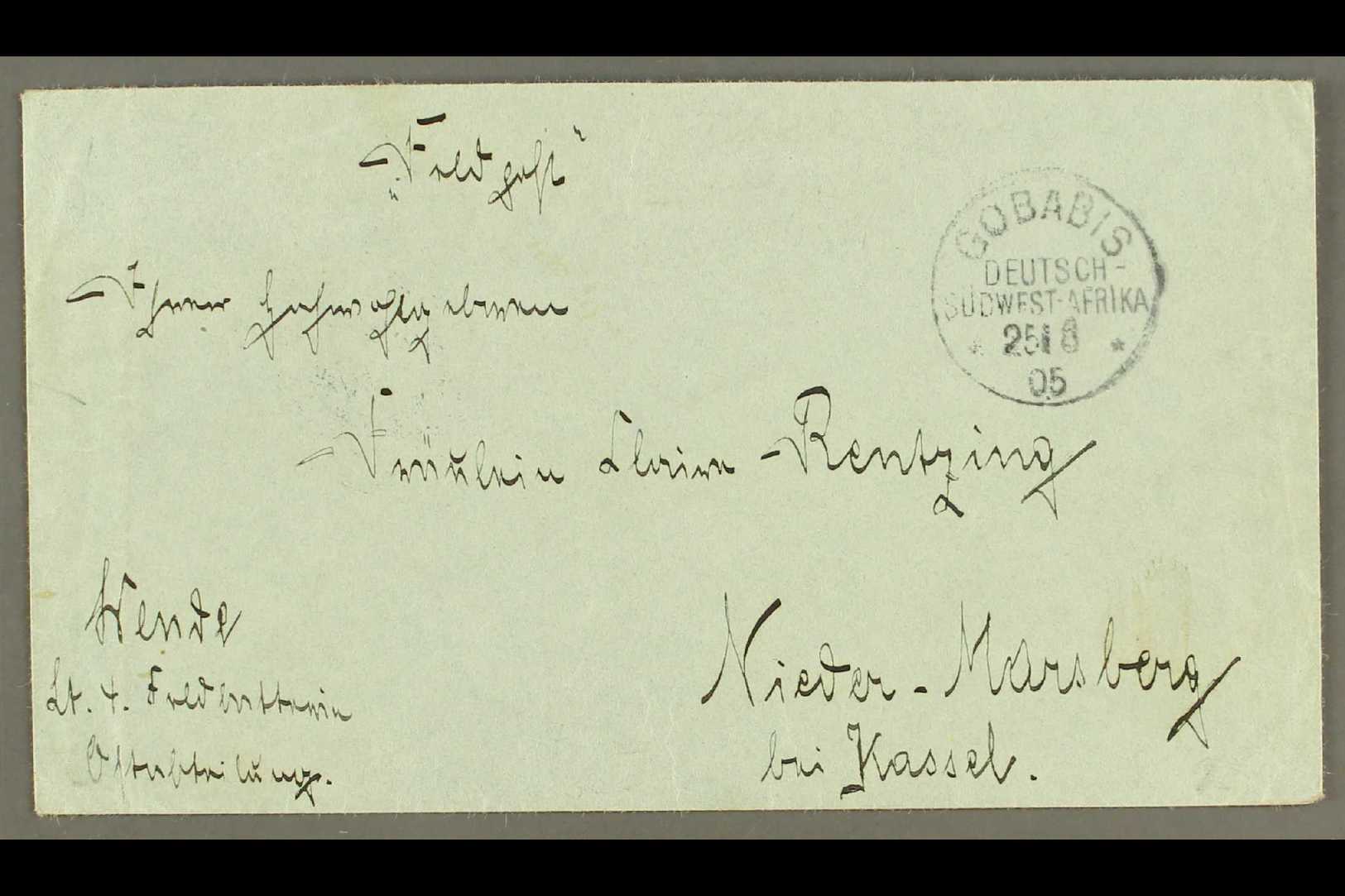 SOUTH WEST AFRICA  1905 (25 Aug) Stampless Feldpost Cover To Germany Showing A Fine "GOBABIS" Cds Postmark, With Niederm - Autres & Non Classés