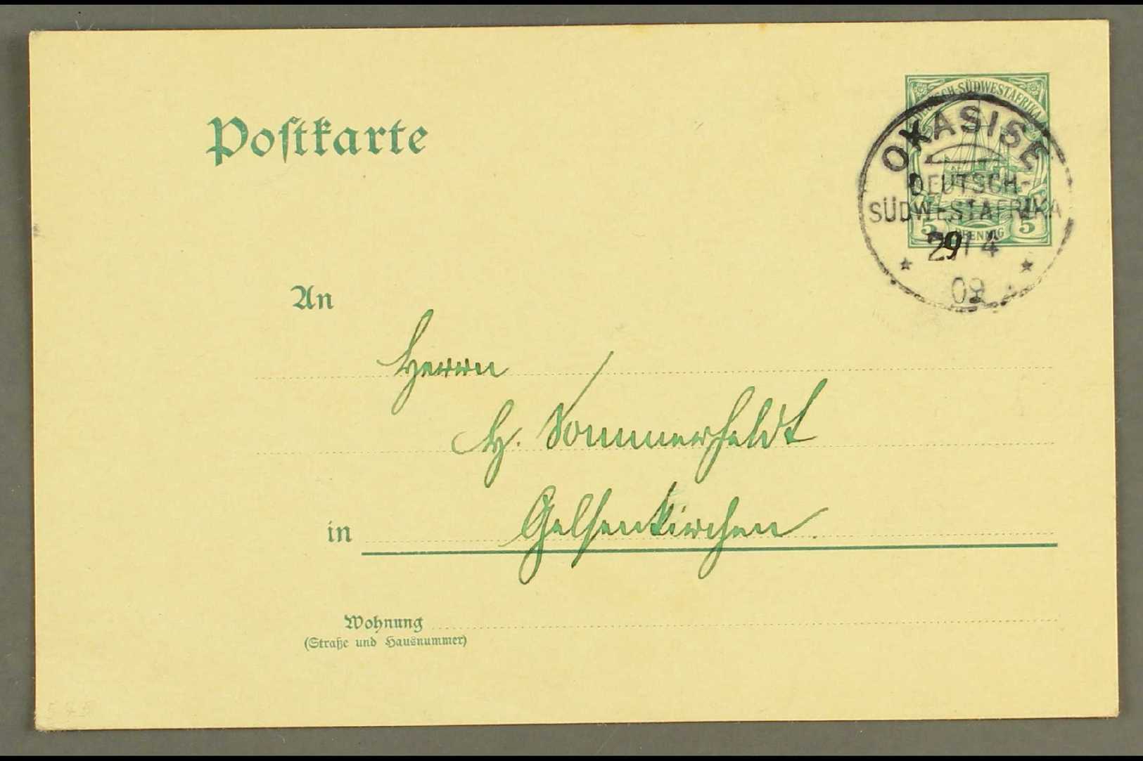 SOUTH WEST AFRICA  1909 (29 Apr) 5pf Postal Card To Germany Cancelled Fine "OKASISE" Cds Postmark. For More Images, Plea - Autres & Non Classés