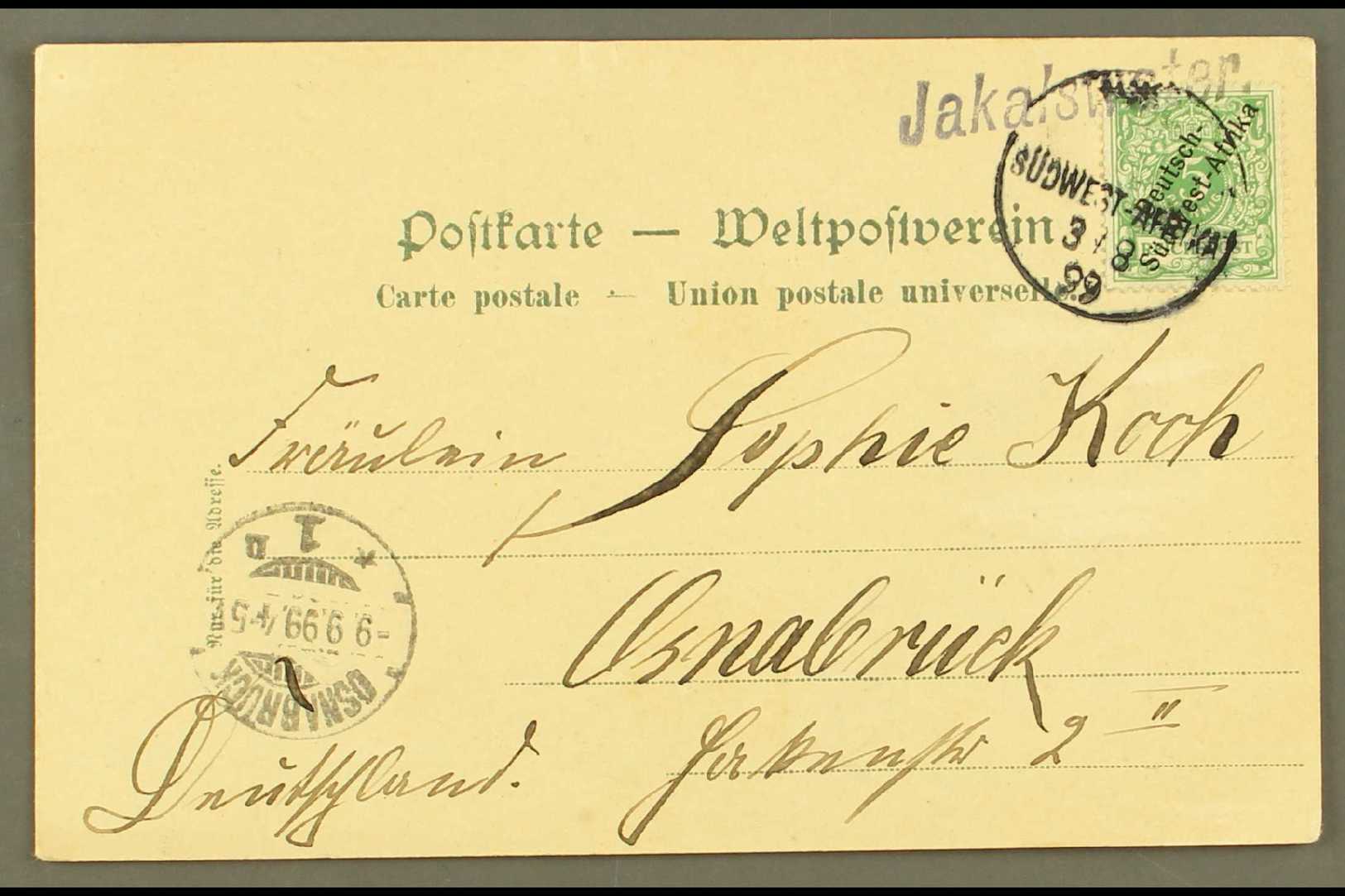 SOUTH WEST AFRICA  1899 (3 Aug) Picture Postcard Addressed To Germany, Bearing 1897 5pf Ovpt'd Stamp Tied By Scarce "Jak - Otros & Sin Clasificación