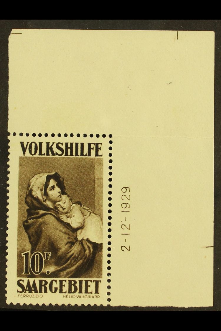 1929  10f Christmas Charity - Paintings Top Right Corner Example With '2.12. 1929' Date, Michel 141 Br, Never Hinged Min - Otros & Sin Clasificación