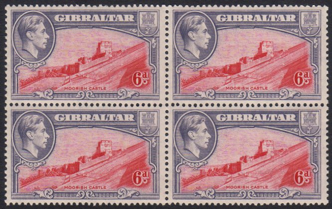 1938  KGVI Definitive 6d Carmine And Grey-violet Perf 13½ (SG 126) - A BLOCK OF FOUR Fine Never Hinged Mint. For More Im - Gibraltar