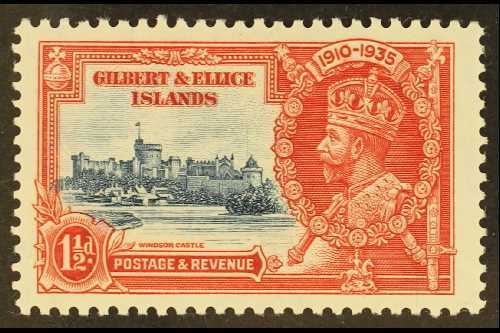 1935 JUBILEE VARIETY.  1½d Deep Blue And Scarlet Silver Jubilee, Variety "Flagstaff On Right Hand Turret", SG 37d, Very  - Îles Gilbert Et Ellice (...-1979)