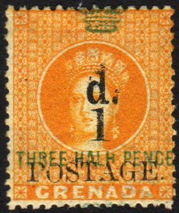 1886  1d On 1½d Orange Revenue Stamp, Opt'd In Green, Wmk Large Star, Variety "HALH", SG 37e, Fine Mint For More Images, - Grenada (...-1974)