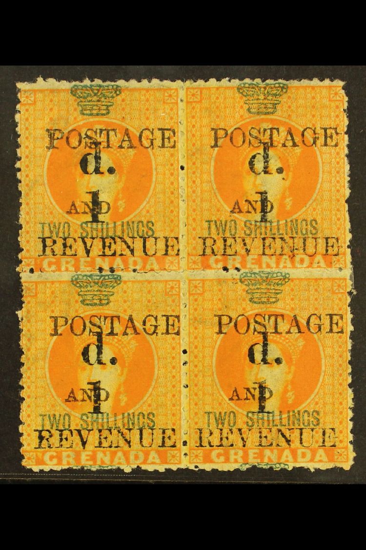 1888  1d On 2s Orange, SG 44, Superb Mint Og Block Of 4. For More Images, Please Visit Http://www.sandafayre.com/itemdet - Grenade (...-1974)