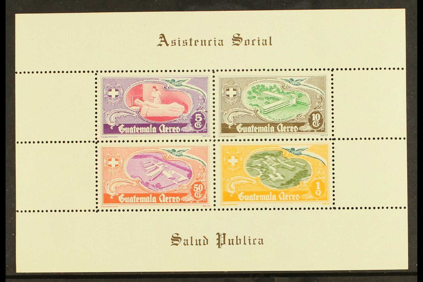 1950  National Hospital Fund Airs Miniature Sheet Showing DOUBLE PRINTED Olive Colour, As SG MS515, Scott C180a, Fine Ne - Guatemala
