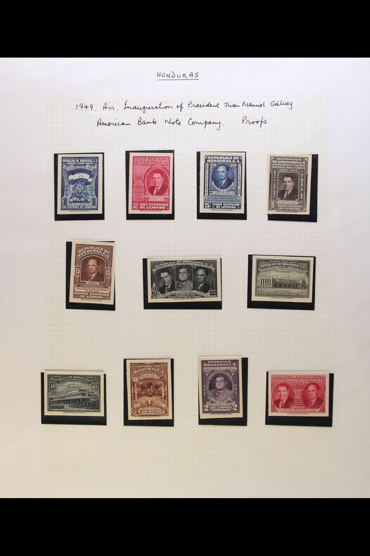 1949 - 1958 PLATE PROOFS SELECTION  Attractive Range Of Imperf Plate Proofs Including 1949 Galvez Set In Issued Colours  - Honduras