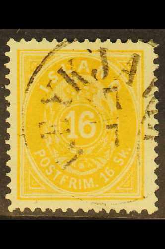 1873  16sk Yellow, P.14x13½, Mi 5A, Very Fine Used, With Reykjavik C.d.s. With Serifed Letters (Facit Type A), Well Cent - Otros & Sin Clasificación