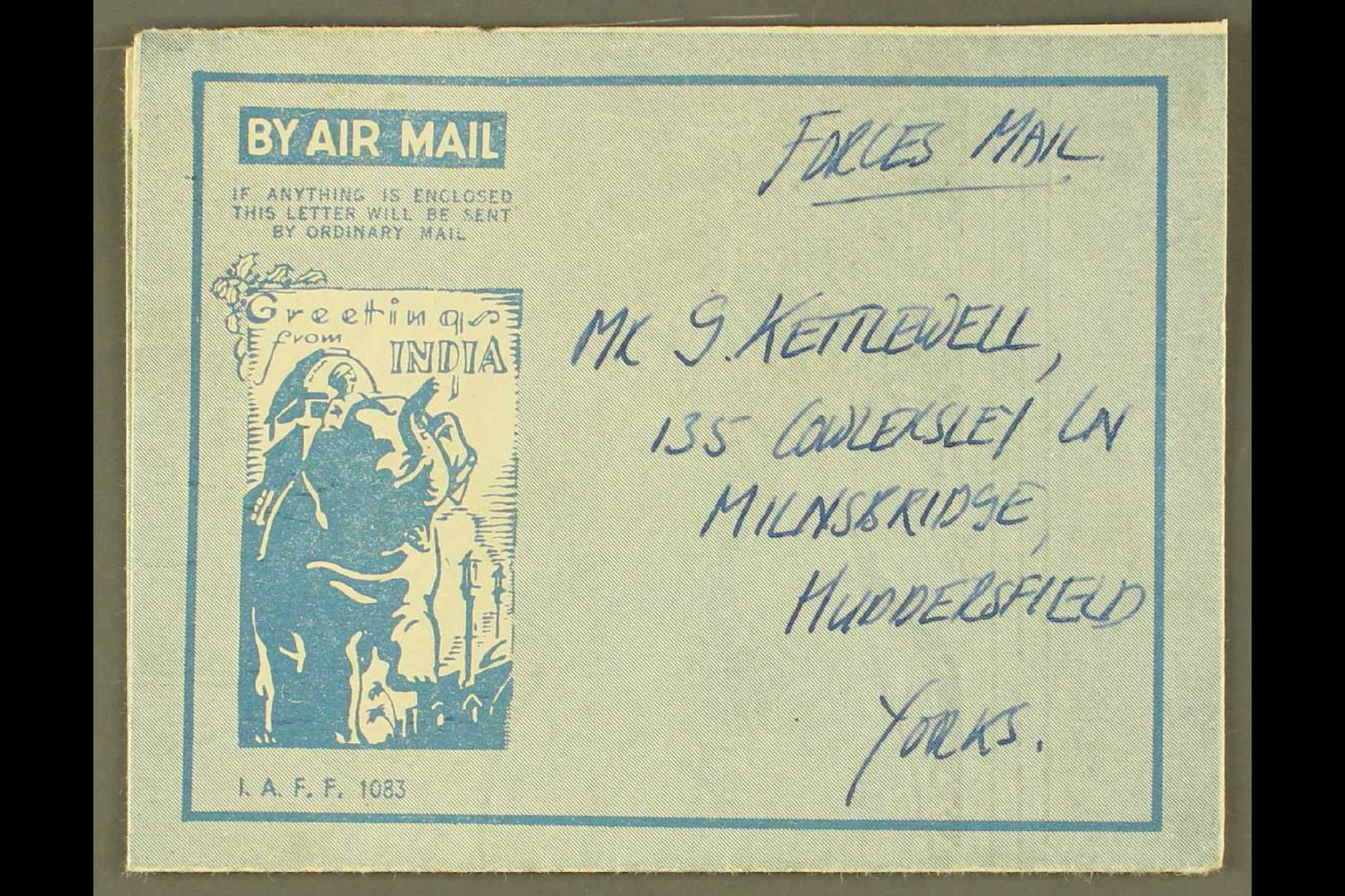 1945 BRITISH MILITARY FORCES CHRISTMAS AEROGRAMME  Kessler 192 Without "X'mas Mail Free" Imprint, From Bombay To England - Otros & Sin Clasificación