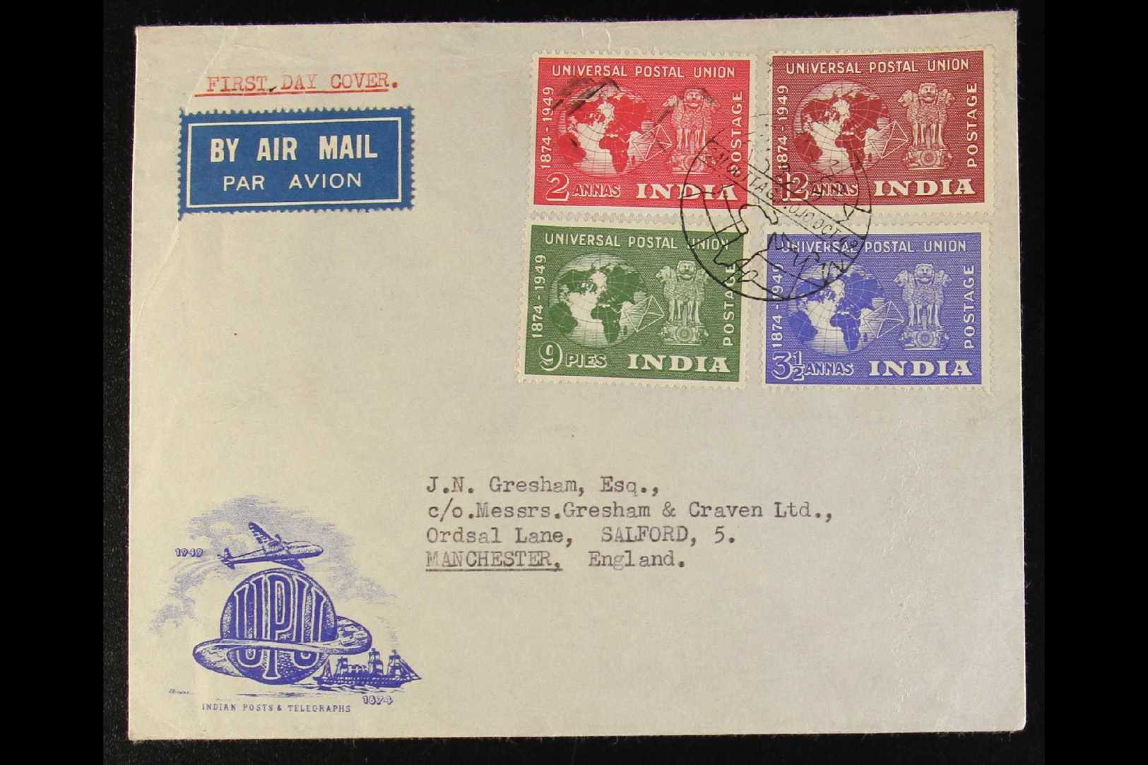 1949  UPU 75th Anniversary Set (SG 325/28) On Illustrated FDC, Neat Typed Address. For More Images, Please Visit Http:// - Autres & Non Classés