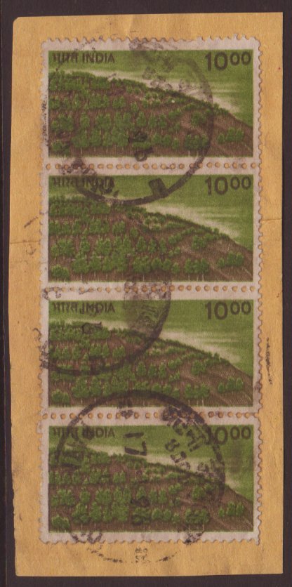 FORGERY  1984 10r Maroon & Light Green 'Forest & Hillside', As SG 936, Vertical Strip Of Four Forgeries Tied To Piece By - Otros & Sin Clasificación