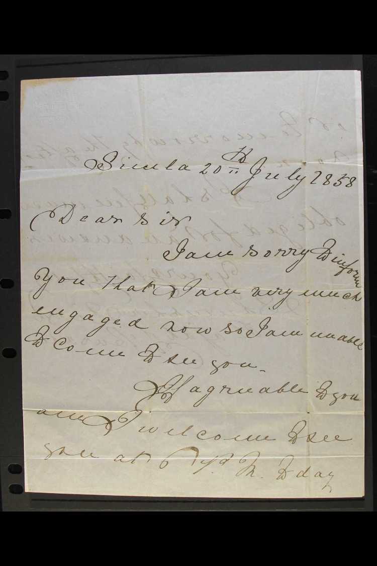 BUSSAHIR (BASHAHR)  1858 (July 20th) Entire Letter Signed By Shamsher Singh (Rajah Of Bussahir). File Folds & In Good Co - Otros & Sin Clasificación