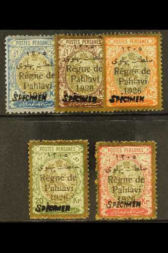 1926  4kr To 30kr High Values Overprinted Regne De Pahlavi 1926, Perf 11½, SG 623A/627A, Handstamped "SPECIMEN", Very Fi - Iran
