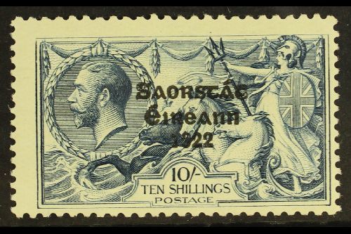 1925  10s Dull Grey-blue "Seahorse" Of Great Britain With Three Line Overprint (narrow Setting), SG 83, Never Hinged Min - Autres & Non Classés