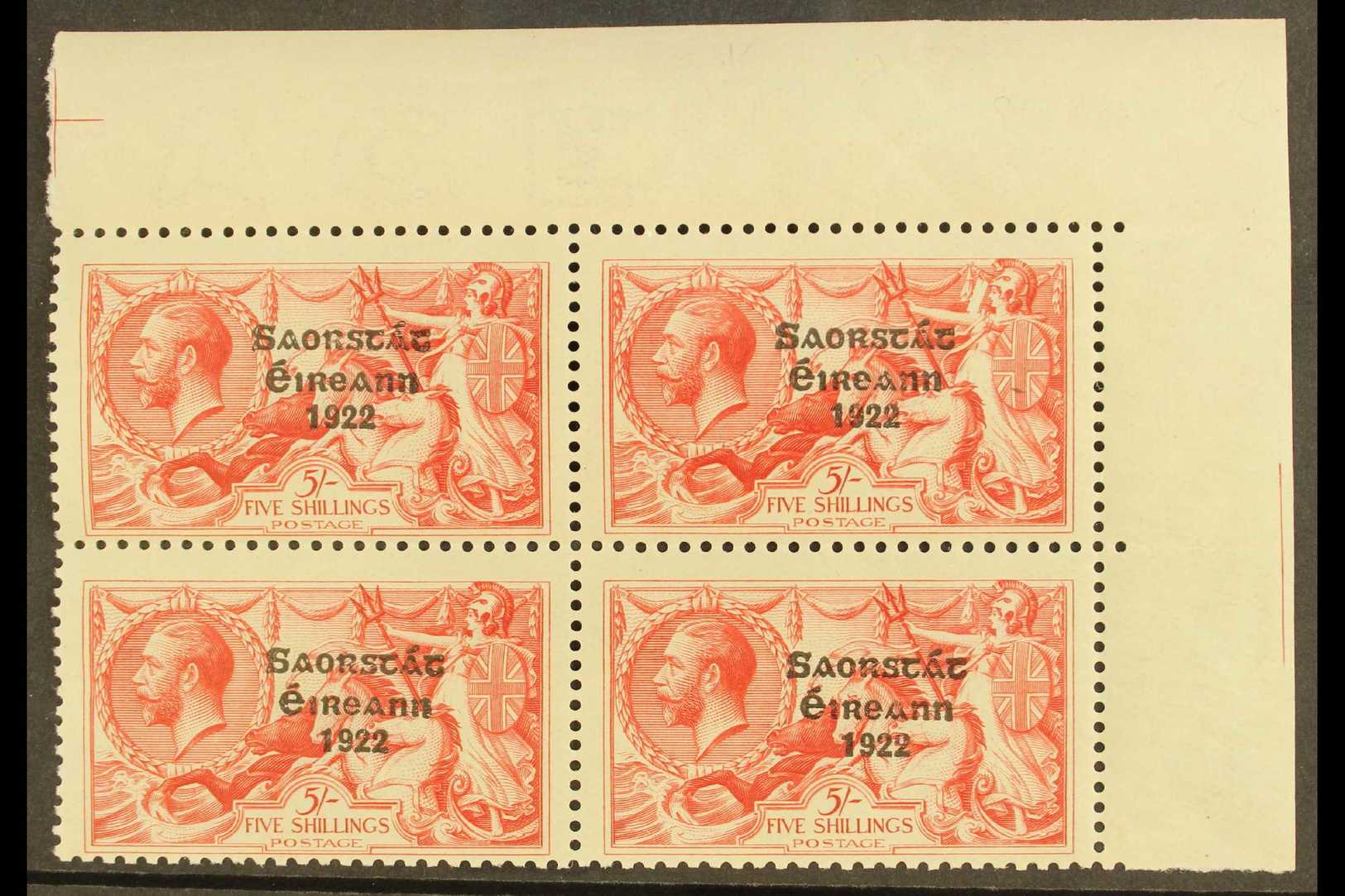 1925-28  5s Rose-carmine Narrow Date, SG 84, Never Hinged Mint BLOCK OF FOUR From The Upper- Right Corner Of The Sheet.  - Otros & Sin Clasificación