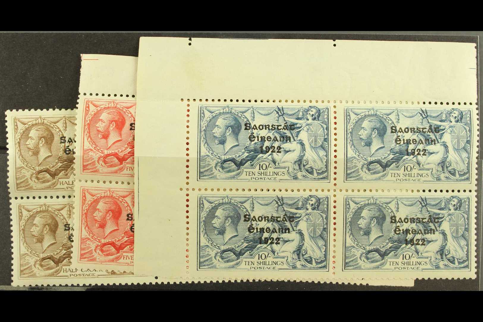 1927-28  Wide Date Seahorses Set, SG 86/88, In Superb Never Hinged Mint Marginal (2s6d) Or Corner Blocks Of Four, The 10 - Autres & Non Classés