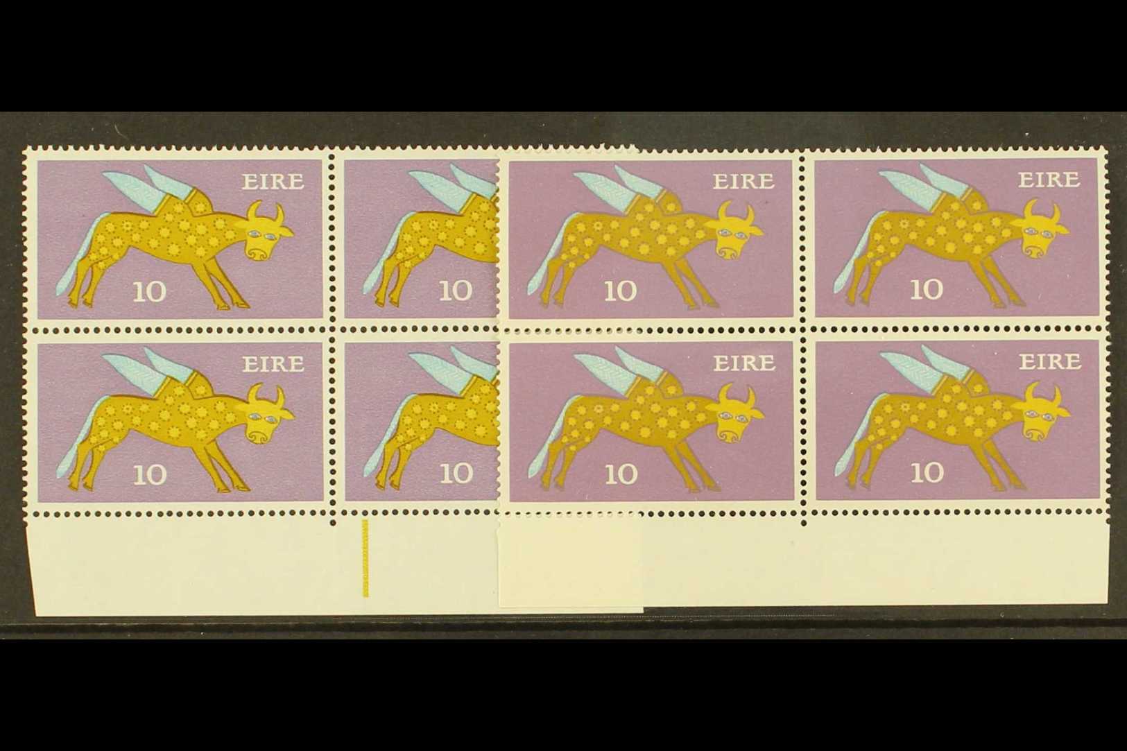 1971-5  10p "Winged Ox" Definitive, Both Types I & II In Lower Marginal Blocks Of 4, SG 299/299a, Never Hinged Mint (2 B - Autres & Non Classés