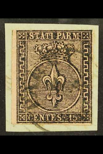 PARMA  1852 15c Black On Rose, Sass 3, Very Fine Used On Piece. Cat €190 (£160) For More Images, Please Visit Http://www - Sin Clasificación