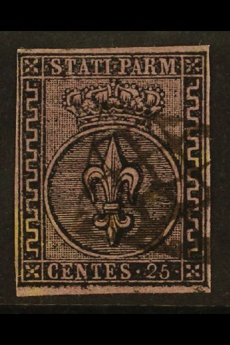 PARMA  1852 25c Black On Violet, Variety Large Right Hand Greek Border, "Greca Larga", Sass 4a, Very Fine Used With Clea - Non Classés