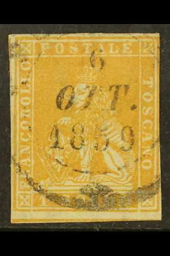 TUSCANY  1857 1s Bright Ochre, Wmk Vertical Lines, Sass 11a, Very Fine Used With Three Clear Margins, Just Touches Outer - Non Classés