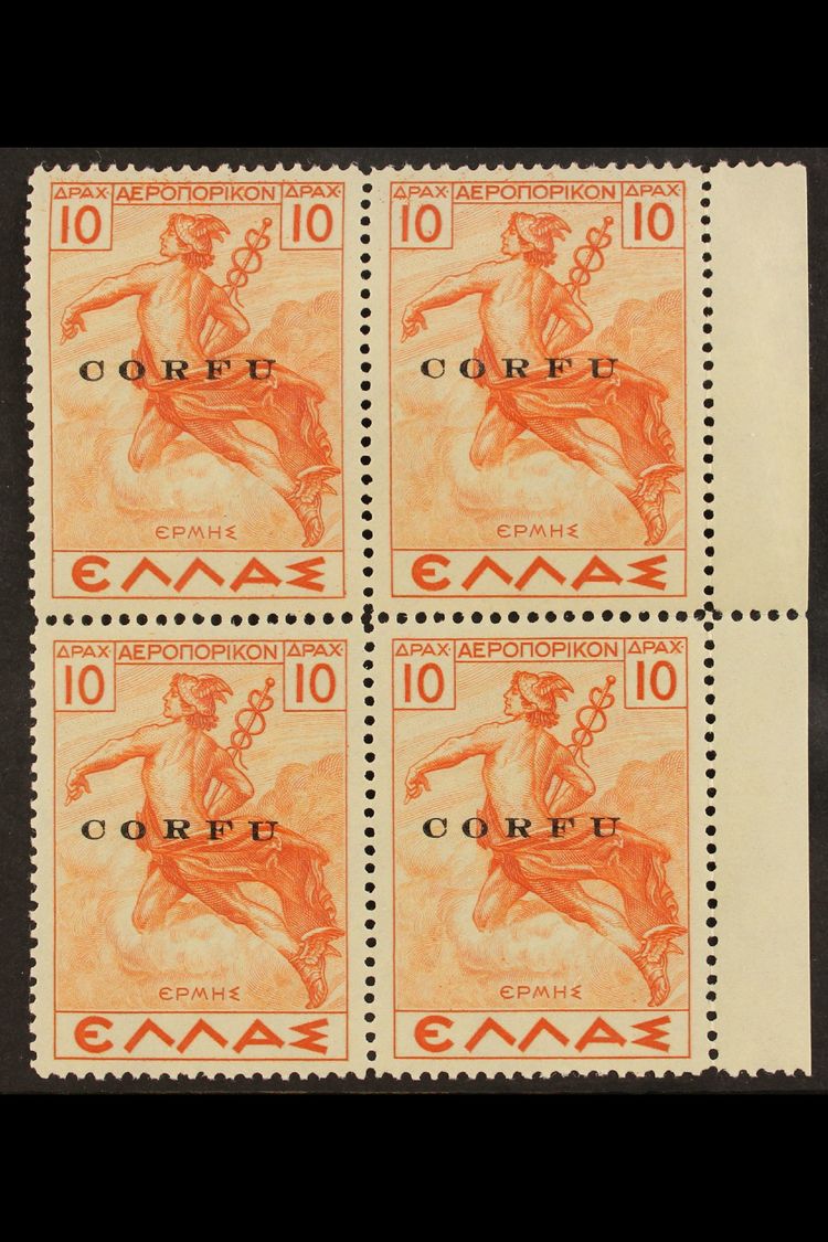CORFU  1941 10d Orange-red Air Overprint (Sassone 8, SG 28), Fine Never Hinged Mint Marginal BLOCK Of 4, Fresh. (4 Stamp - Non Classés
