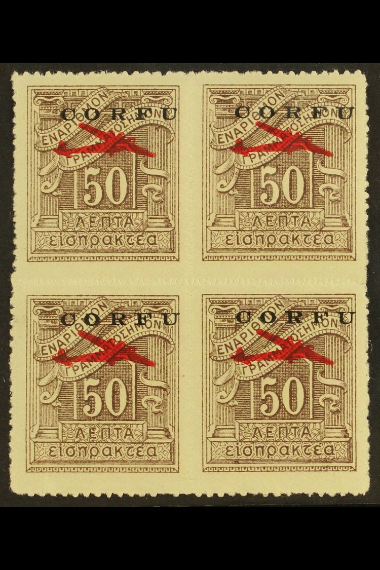 CORFU  1941 50L Brown Rouletted Air Overprint (Sassone 1, SG 21), Never Hinged Mint BLOCK Of 4, Fresh. (4 Stamps) For Mo - Sin Clasificación
