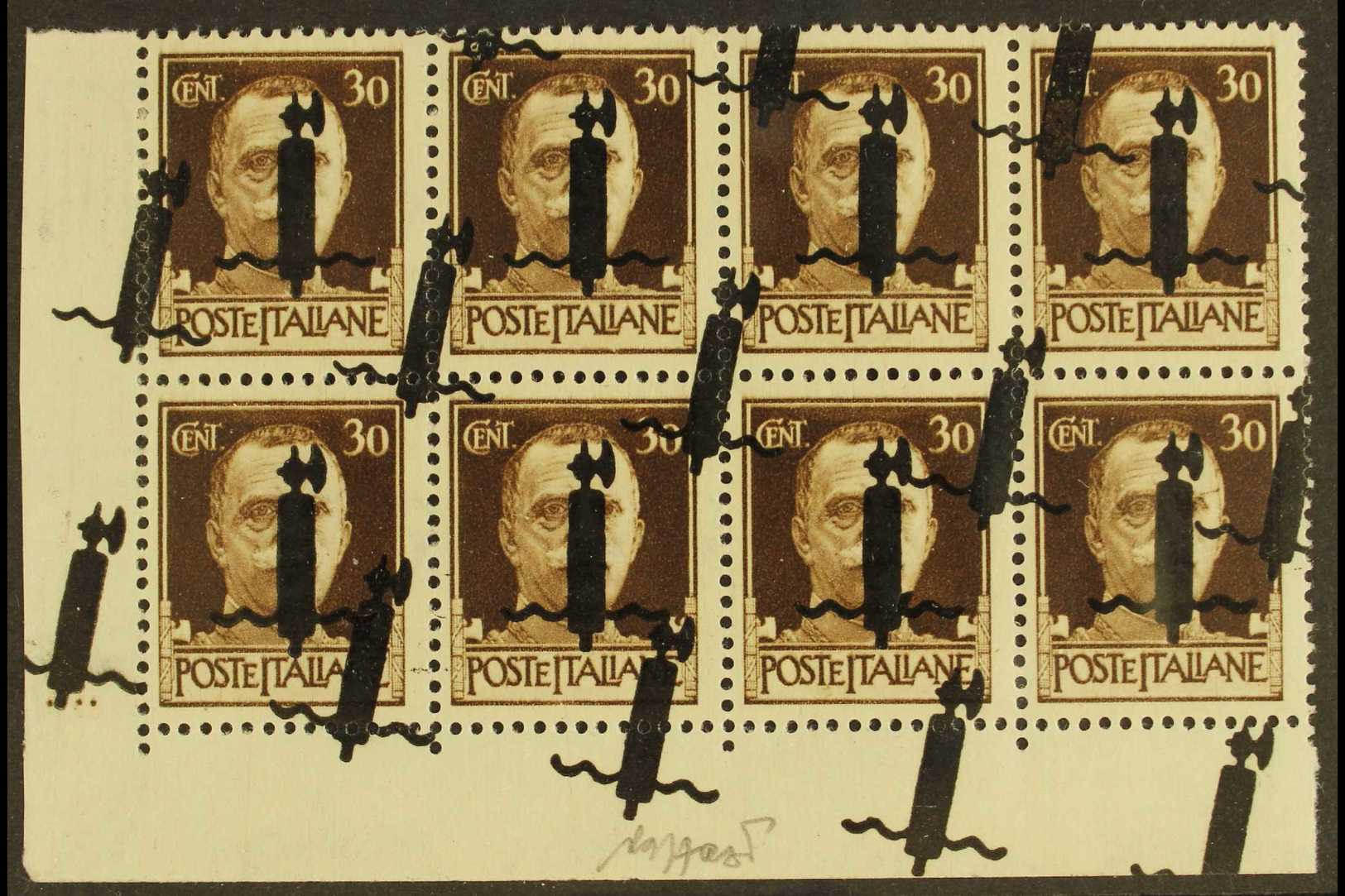 ITALIAN SOCIAL REPUBLIC  1944 30c Brown With Black "fascio" Overprint DOUBLE, ONE DIAGONAL (Sassone 492Afa) - A Superb N - Sin Clasificación