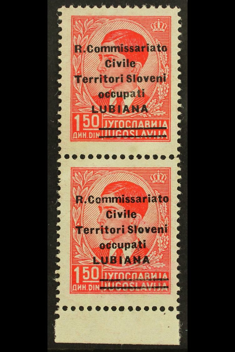 LUBIANA  1941 1.50d Scarlet Overprint With Two Bars Showing OFFSET Of The Overprint On Back (Sassone 34d, SG 39 Var), Ne - Sin Clasificación