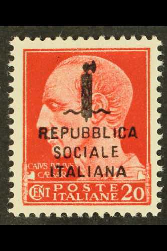 SOCIAL REPUBLIC  1944 20c Carmine OVERPRINT ERROR (Sassone 495/A, SG 60a), Very Fine Never Hinged Mint, With A B.S. Oliv - Non Classés