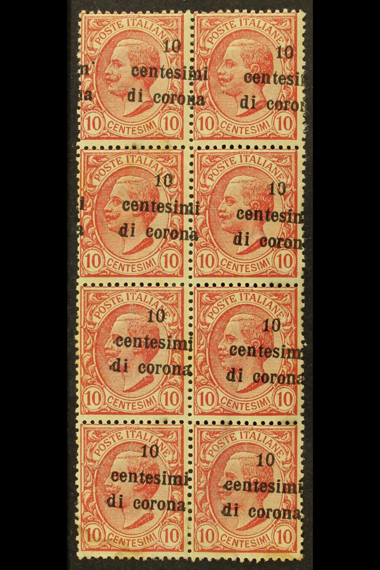 TRENTINO & TRIESTE  1919 10c Di Corona On 10c, Var "oblique Ovpt", Sass 4u, Mint Block Of 8, Some Tone Spots. Cat €560 ( - Sin Clasificación