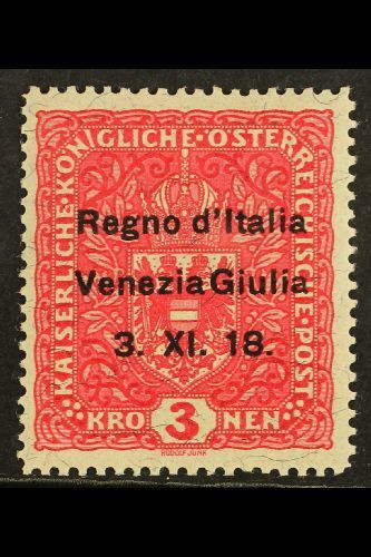 VENEZIA GIULIA  1918 3k Rose Carmine Overprinted, Sass 16, Very Fine Mint. Signed Diena. Cat €800 (£580) For More Images - Non Classés