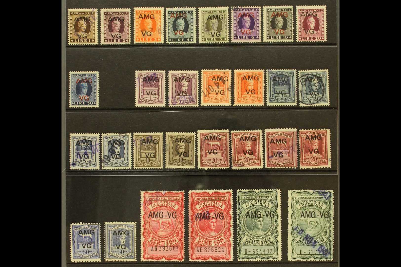 VENEZIA GIULIA  REVENUE STAMPS 1940's Fine Used Collection Of Various "AMG / VG" Overprinted Italian Revenues, Inc Marca - Sin Clasificación